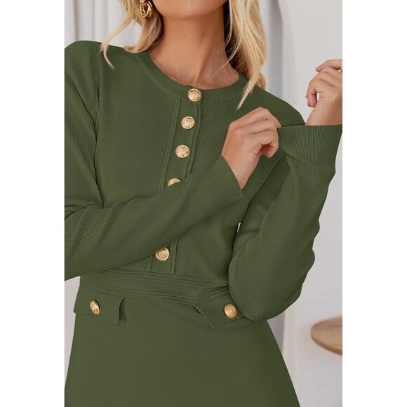 Fall 25 Long Sleeve Bodycon Army Green Sweater Dress Women Winter Formal Mini - Picture 5 of 6